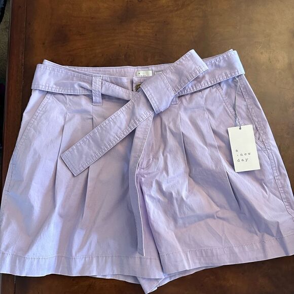 A New Day Women’s Size 4 or 10 High-Rise Pleat Front Shorts Purple Tie Waist NWT - Picture 8 of 12
